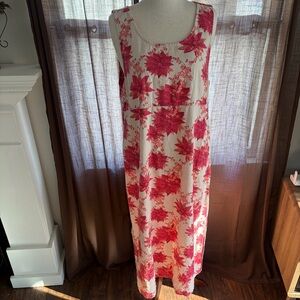Linen Blend Floral Mountain Lake Sleeveless Maxi Dress